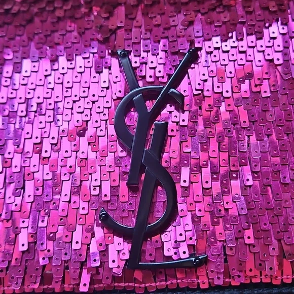 💖 YSL Saint Laurent Kate Pink Sequin Black Suede Crossbody Bag Matte Black HW - Picture 3 of 17
